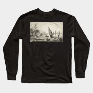 Engraving River Nile Scene Egypt 1881 Long Sleeve T-Shirt